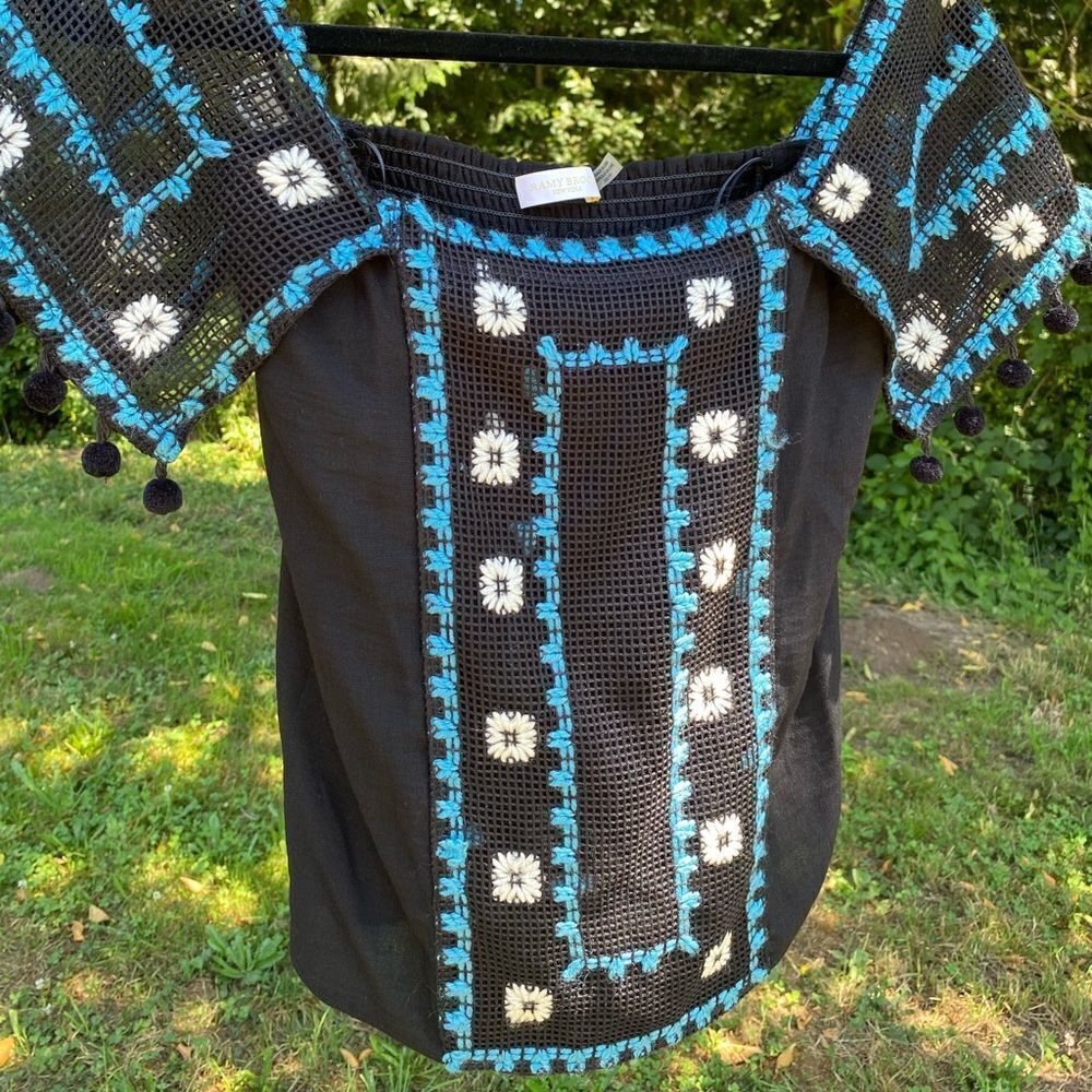Ramy Brook Boho Mesh Blue Cold Shoulder Top XS/TP